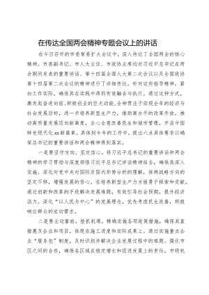 在传达全国两会精神专题会议上的讲话.docx