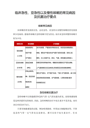 临床急性、亚急性以及慢性咳嗽的常见病因及抗菌治疗要点.docx