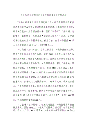 县人社局推动就业创业工作高质量发展经验总结.docx