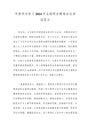 市委传达学习2024年全国两会精神会议讲话范文.docx
