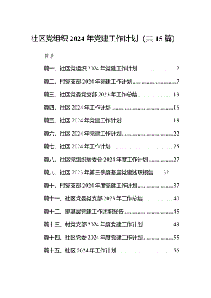 社区党组织2024年党建工作计划15篇（详细版）.docx