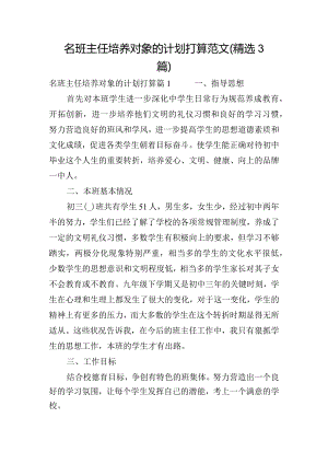 名班主任培养对象的计划打算范文(精选3篇).docx