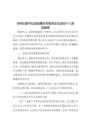 2023年巡视整改专题民主生活会个人发言提纲（学校纪委书记）.docx