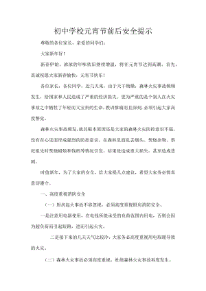 初中学校元宵节前后安全提示.docx