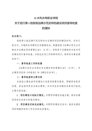 XX水利水电职业学院关于进行第X批院级品牌示范及特色建设项目督导检查的通知（2024年）.docx