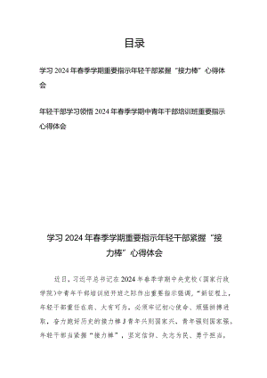 年轻干部学习领悟2024年春季学期中青年干部培训班重要指示心得体会2篇.docx