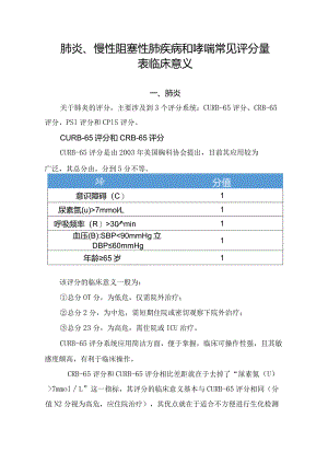 肺炎、慢性阻塞性肺疾病和哮喘常见评分量表临床意义.docx
