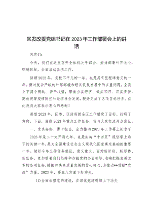 区发改委党组书记在2023年工作部署会上的讲话&在项目收心、动员部署会上的发言.docx