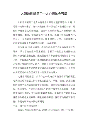入职培训新员工个人心得体会五篇.docx