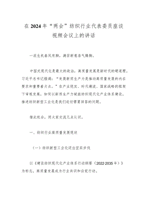 在2024年“两会”纺织行业代表委员座谈视频会议上的讲话..docx