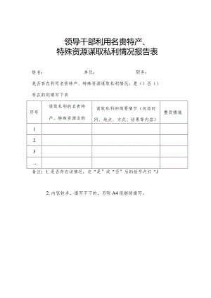 领导干部利用名贵特产、特殊资源谋取私利情况报告表.docx