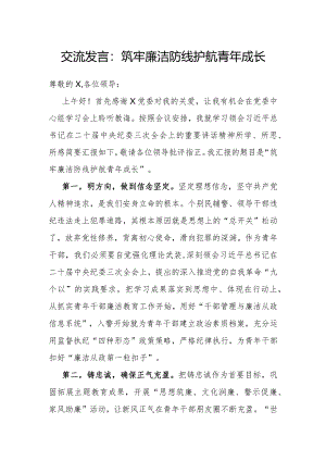 研讨发言：筑牢廉洁防线护航青年成长.docx