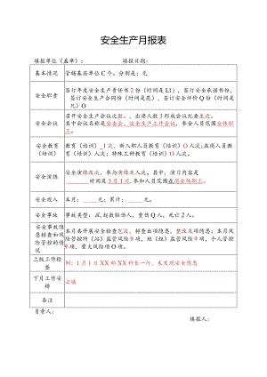 企业单位收费站安全生产月报表模板.docx