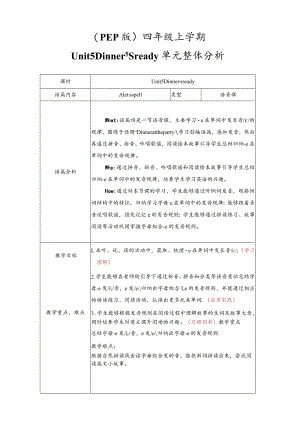 人教PEP四上大单元教学设计Unit5 Dinner's ready A let's spell.docx