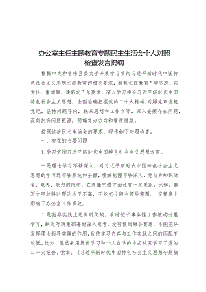 2023年主题教育专题民主生活会个人对照检查发言提纲（办公室主任）.docx