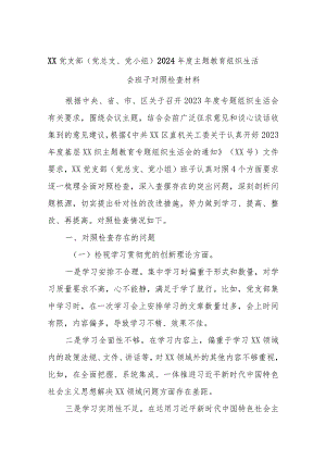 XX党支部（党总支、党小组）2024年度主题教育组织生活会班子对照检查材料.docx