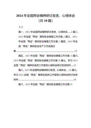 2024年全国两会精神研讨发言、心得体会10篇供参考.docx