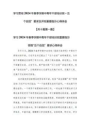 （10篇）学习贯彻2024年春季学期中青年干部培训班“五个自觉”要求及开班重要指示心得体会.docx