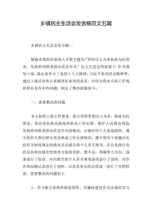 乡镇民主生活会发言稿范文五篇.docx