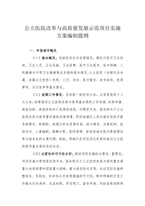 公立医院改革与高质量发展示范项目实施方案编制提纲.docx