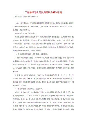 工作总结怎么写党员总结2023年篇.docx
