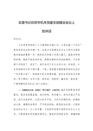 在抓牢机关党建支部建设会议上的讲话（区委书记）.docx