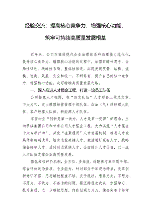 经验交流：提高核心竞争力增强核心功能筑牢可持续高质量发展根基.docx