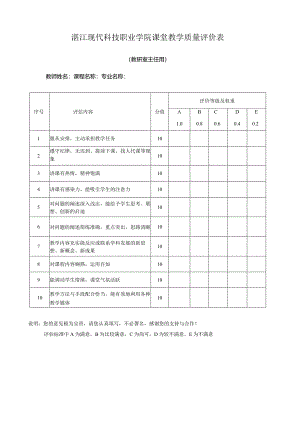 湛江现代科技职业学院课堂教学质量评价表.docx