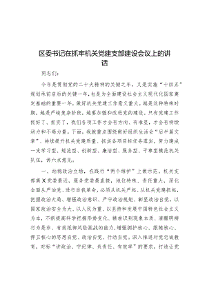 在抓牢机关党建支部建设会议上的讲话（区委书记）.docx