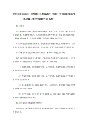 哈尔滨新区江北一体发展区区本级政府（国有）投资项目概算预算决算工作程序管理办法（试行）.docx