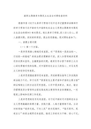 副职主题教育专题民主生活会对照检查材料.docx
