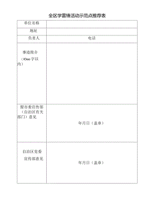 全区学雷锋活动示范点推荐表.docx