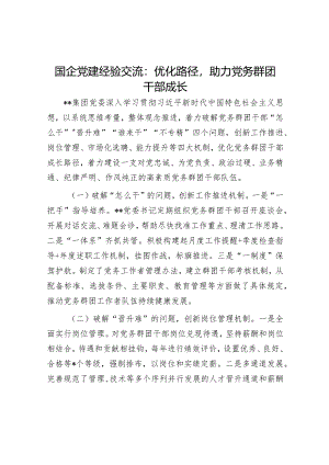 国企党建经验交流：优化路径助力党务群团干部成长【 】.docx