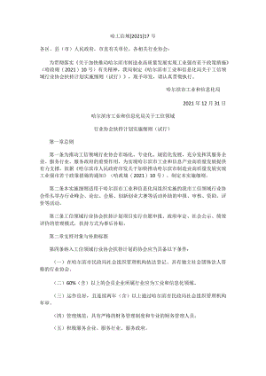 哈尔滨市工业和信息化局关于工信领域行业协会扶持计划实施细则（试行）.docx