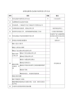 型式试验申请所需文件目录——杂物电梯.docx