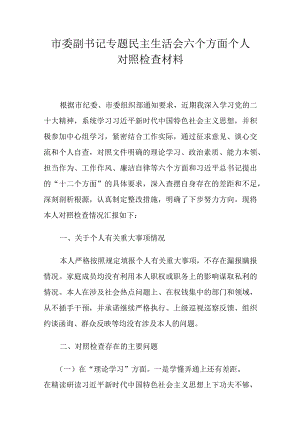 市委副书记专题民主生活会六个方面个人对照检查材料.docx
