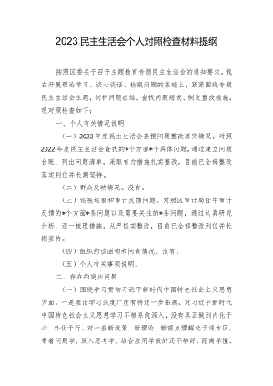 2023民主生活会个人对照检查材料提纲.docx