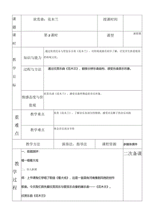 人教版五年级下册音乐欣赏曲：花木兰教案.docx