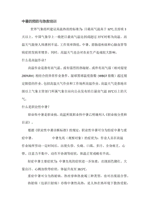 技能培训资料：中暑的预防与急救培训.docx