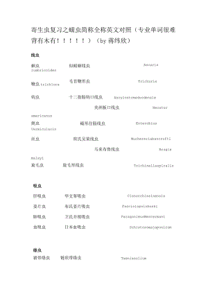寄生虫学学习资料：蠕虫简称全称英文对照.docx