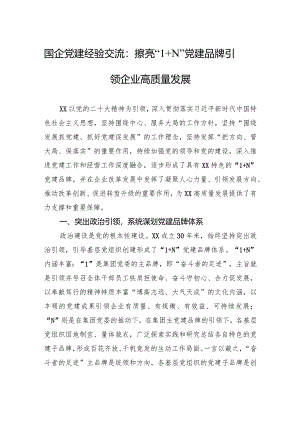 国企党建经验交流：擦亮“1+N”党建品牌引领企业高质量发展.docx