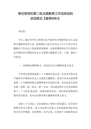 单位领导在第二批主题教育工作动员会的讲话意见【推荐材料】.docx