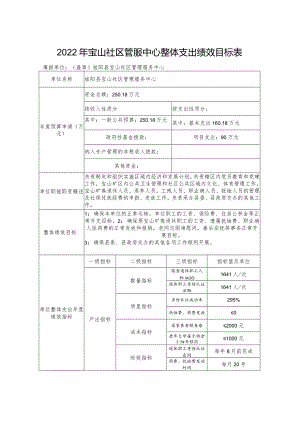 2022年宝山社区管服中心整体支出绩效目标表.docx