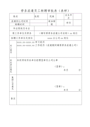 劳务派遣员工转聘审批表（表样）.docx