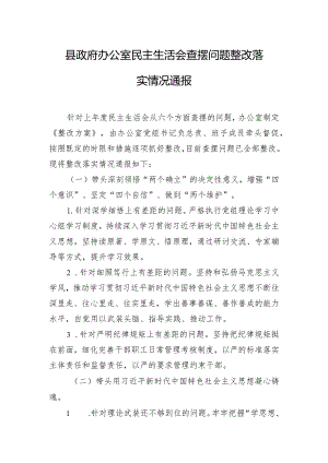 县政府办公室民主生活会查摆问题整改落实情况通报.docx