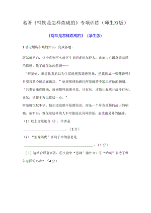 名著《钢铁是怎样炼成的》专项训练（师生双版）.docx
