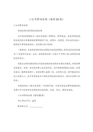 小公司劳动合同（通用20篇）.docx