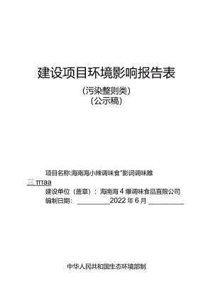 海南海小辣调味食品有限公司调味品生产加工项目环评报告.docx