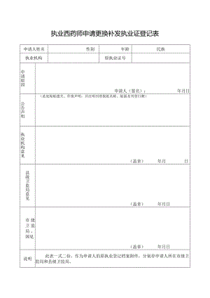 执业西药师申请更换补发执业证登记表.docx