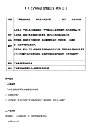教科版六年级科学下册（核心素养目标）1-1了解我们的住房教案设计.docx